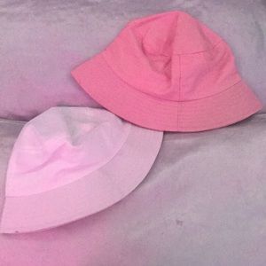 Pink and white bucket hat